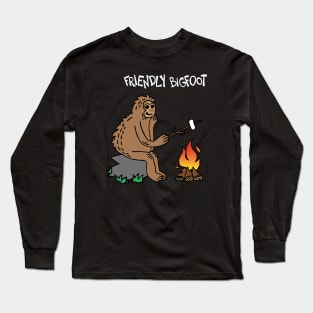 Friendly Bigfoot Grilling Marshmallows At A Campfire (White) Long Sleeve T-Shirt